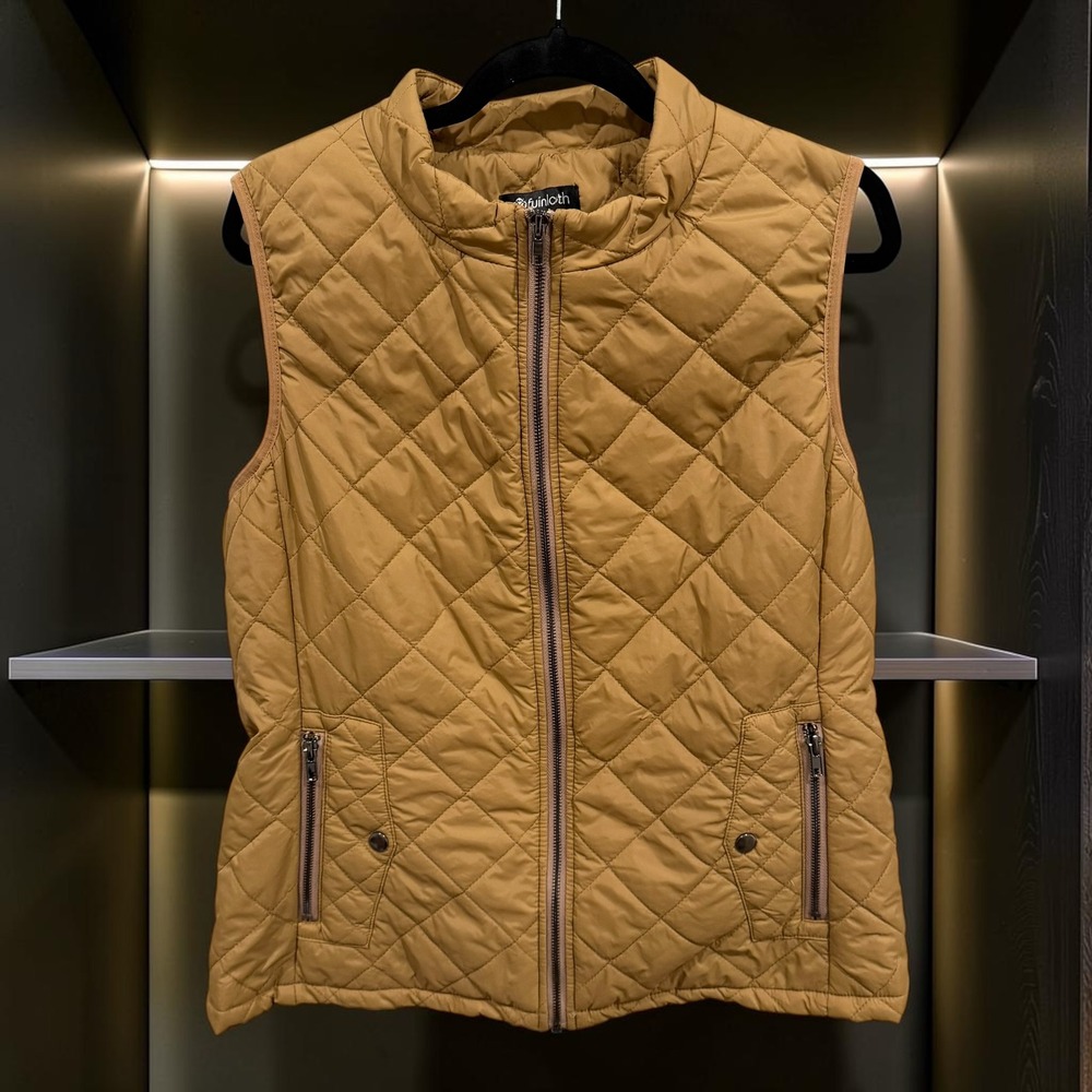 Fuinloth Womens Quilted Puffer Vest Mustard Yellow Diamond Stitch Full Zip Large